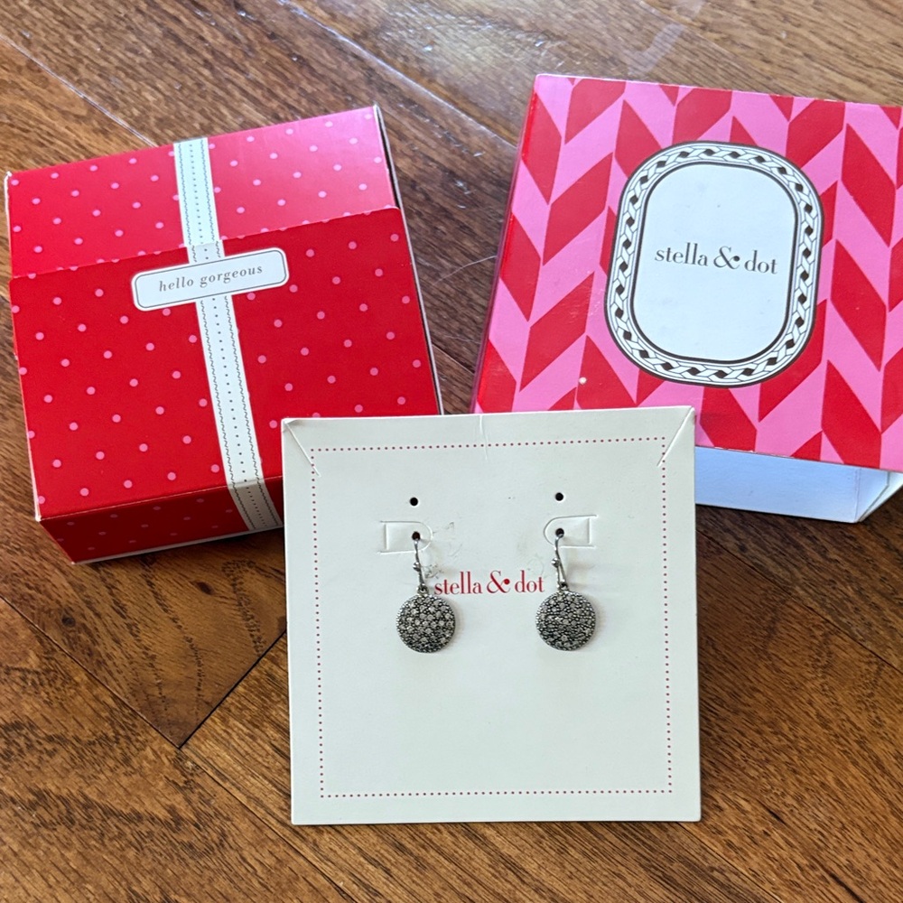 Stella & Dot Etoile Drops Silver Pavé Disc Drop Earrings